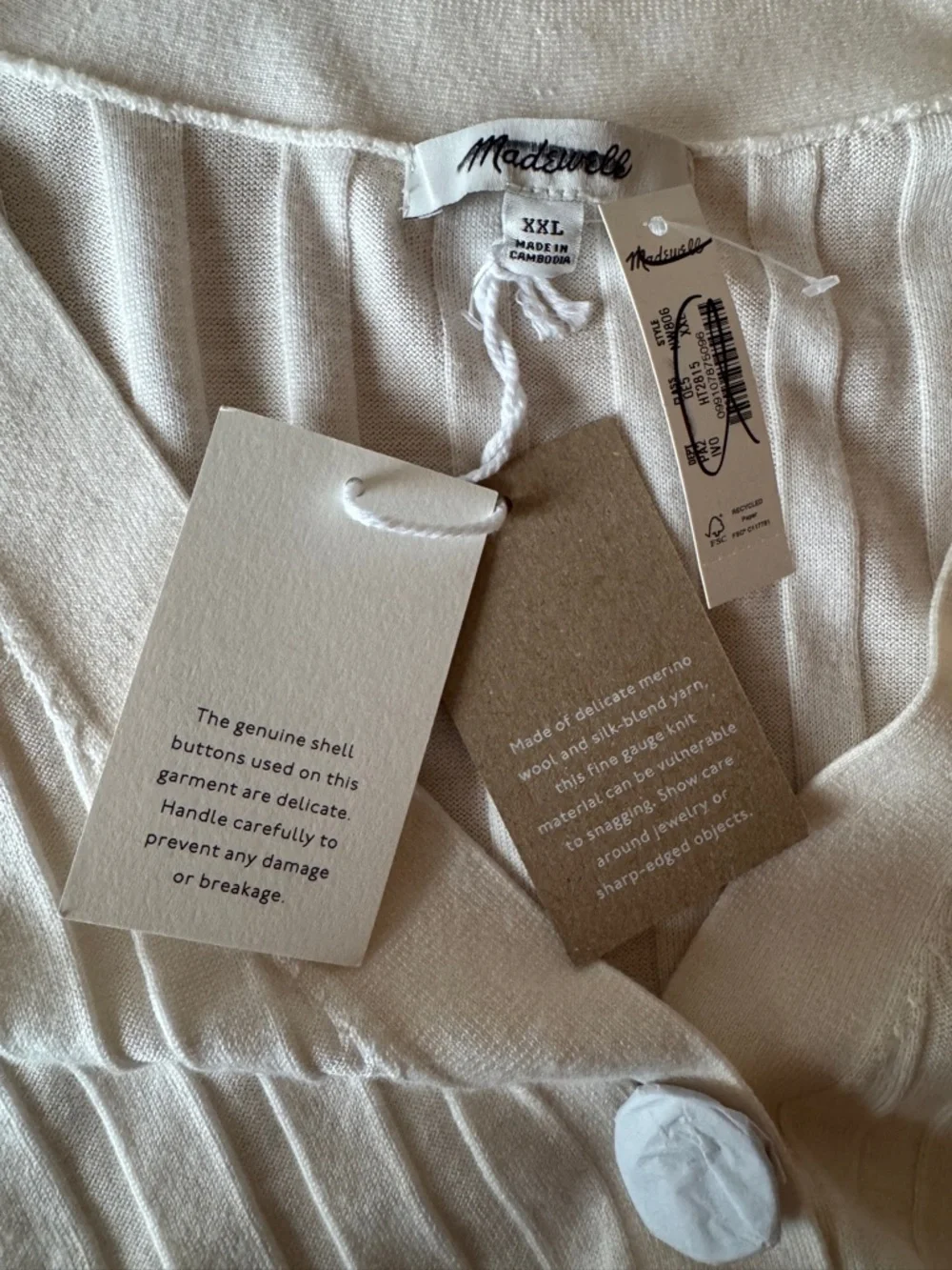NWT MADEWELL Ribbed V-Neck Cardigan Sweater Merino Wool Silk XXL NW806 - Picture 10 of 14